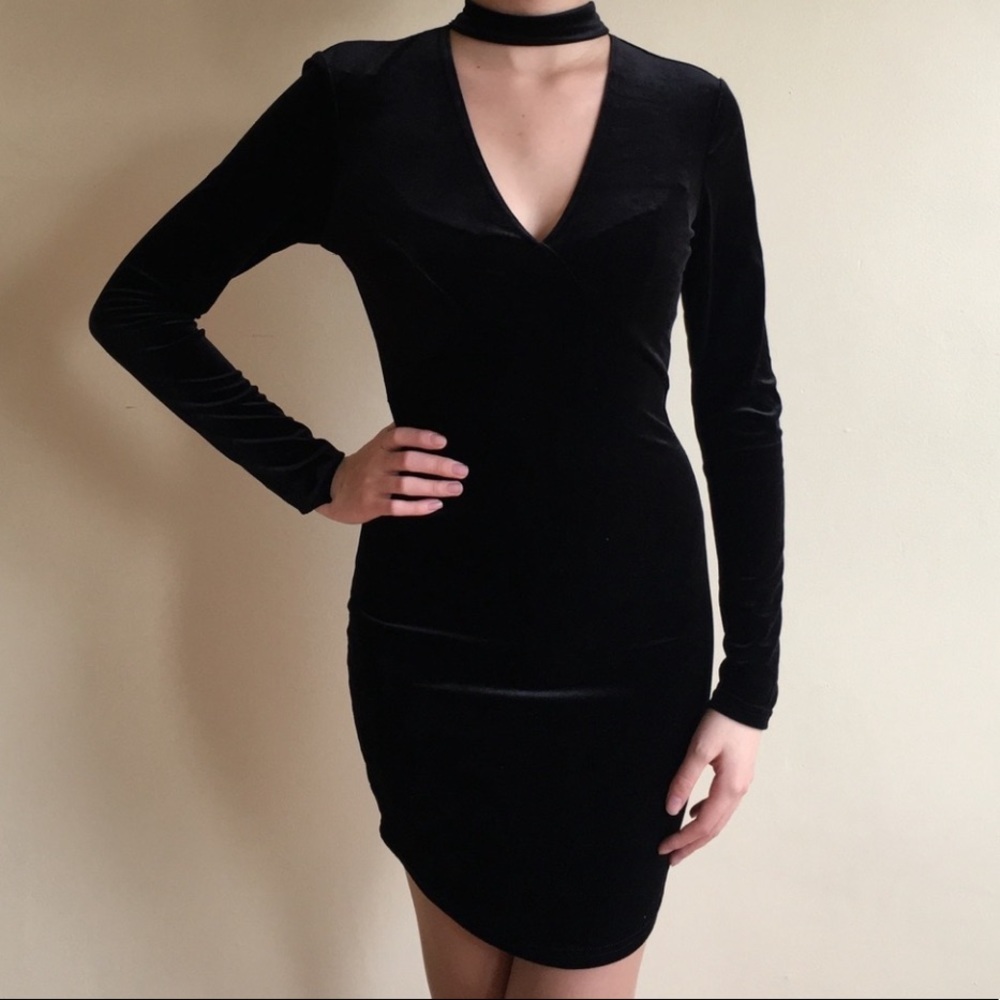 Aqua Black Velvet Choker Dress